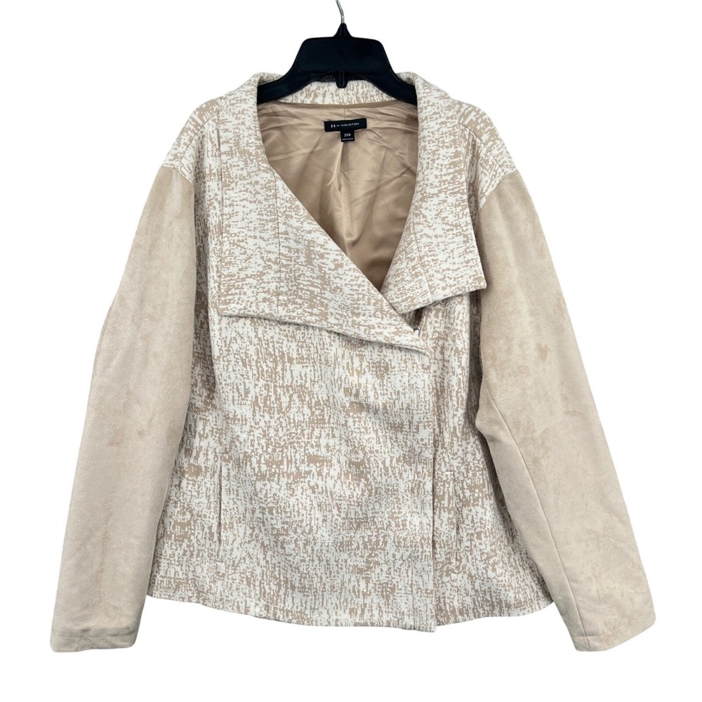 H by Halston Moto Jacket Fits 16W (Tag 24W) Jacquard Knit Faux Suede Sleeve